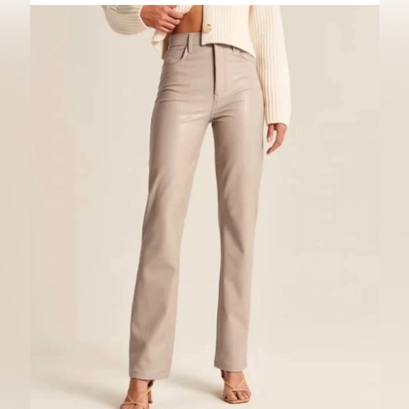 7 For All Mankind High Waisted Faux Leather Slim Leg Pant Taupe Sz S - Picture 1 of 13